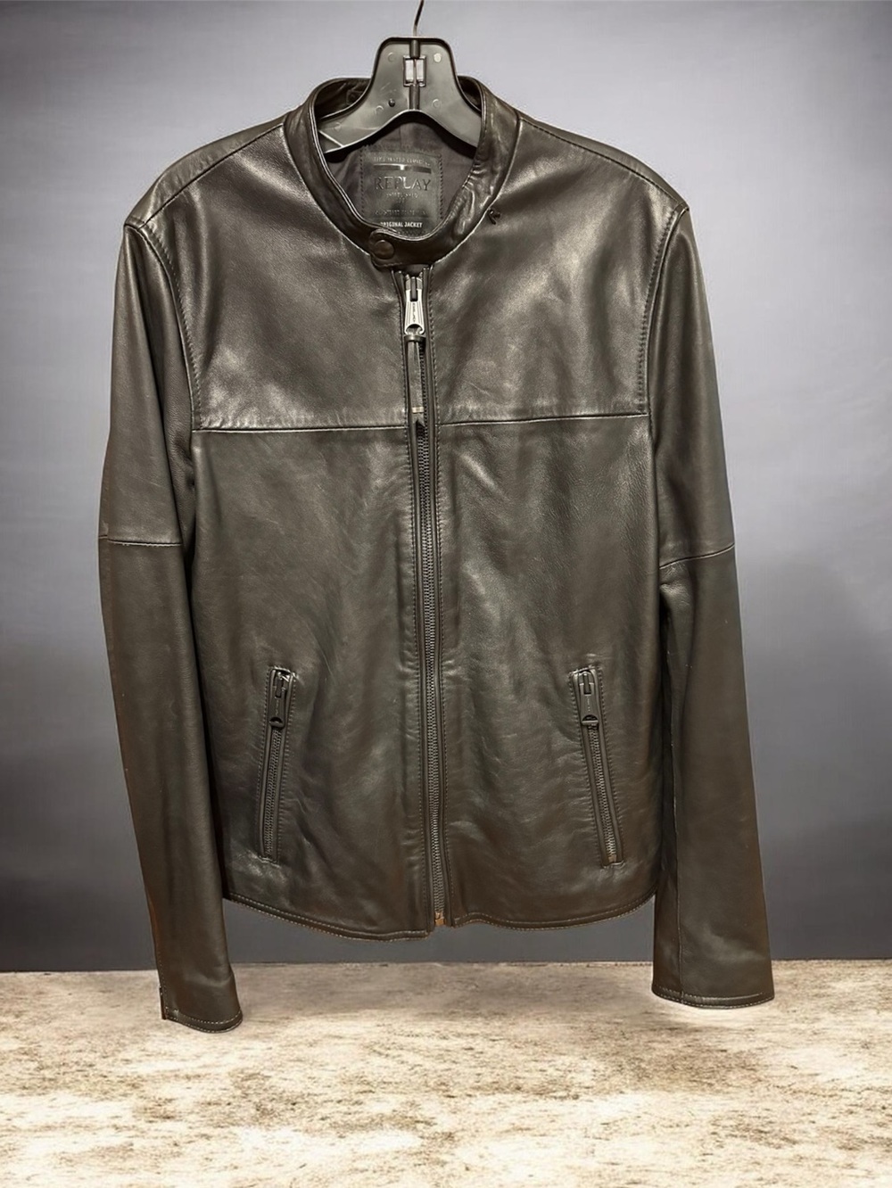 🔥Replay Mfg. Co. Men’s Black Lambskin Original Biker Leather Jacket Sz L, EUC